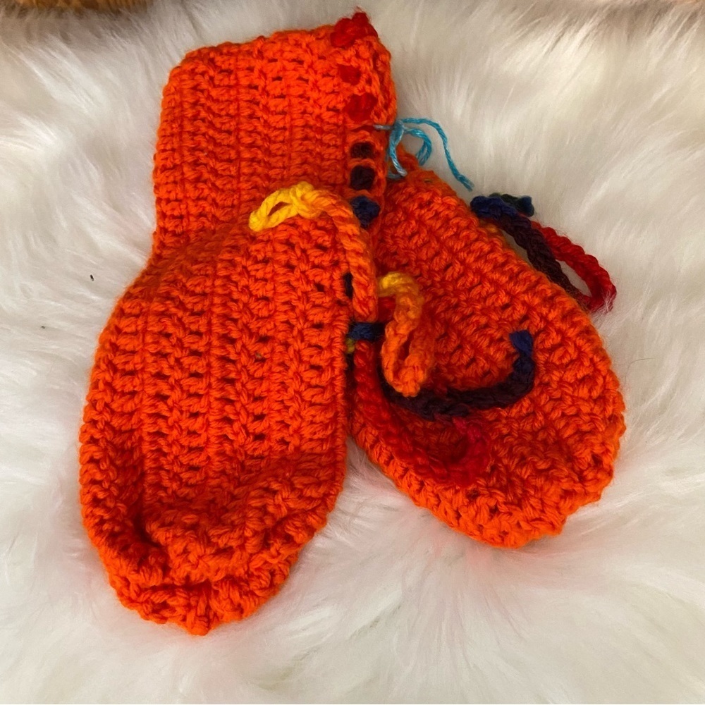 🛍️3/$30 Handmade orange ‎ crocheted knitted slippers
